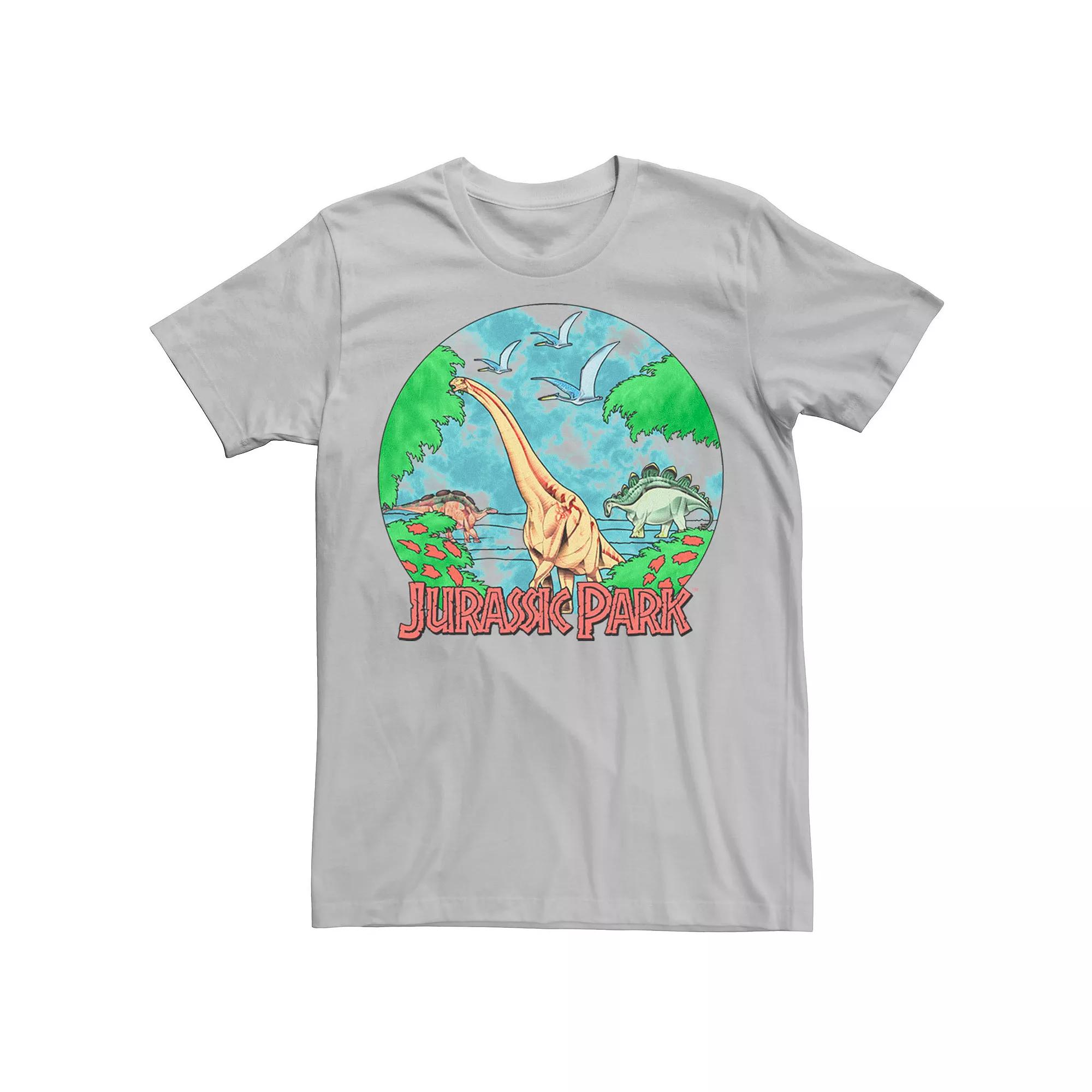 Mens Jurassic Park Retro Globe Watercolor Scene Tee Athletic Grey Product Image