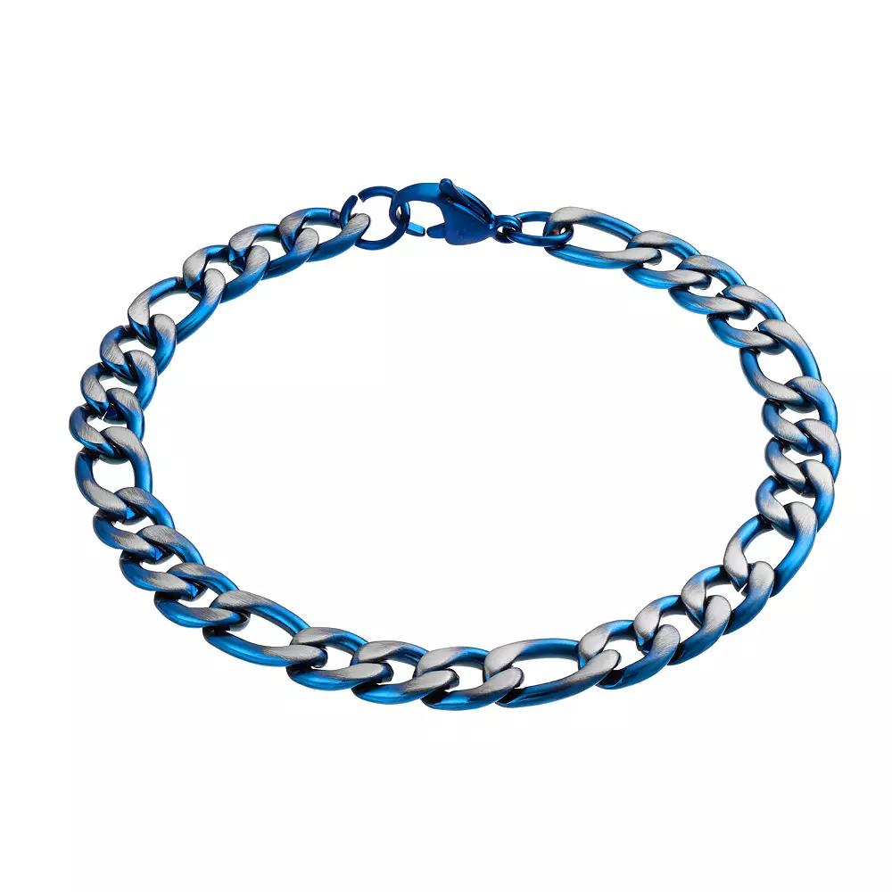 Kristen Kesho Stainless Steel Blue Plated Figaro Chain Bracelet, Men's, Size: 9" Product Image