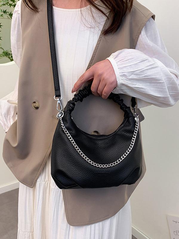 Chains Pleated Solid Color Zipper Crossbody Bags Handbags Product Image