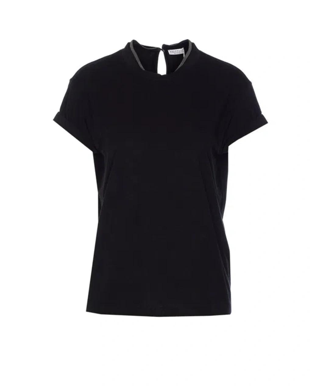 BRUNELLO CUCINELLI Women Stretch Cotton Jersey T-shirt With Precious Faux-layering In Black Product Image