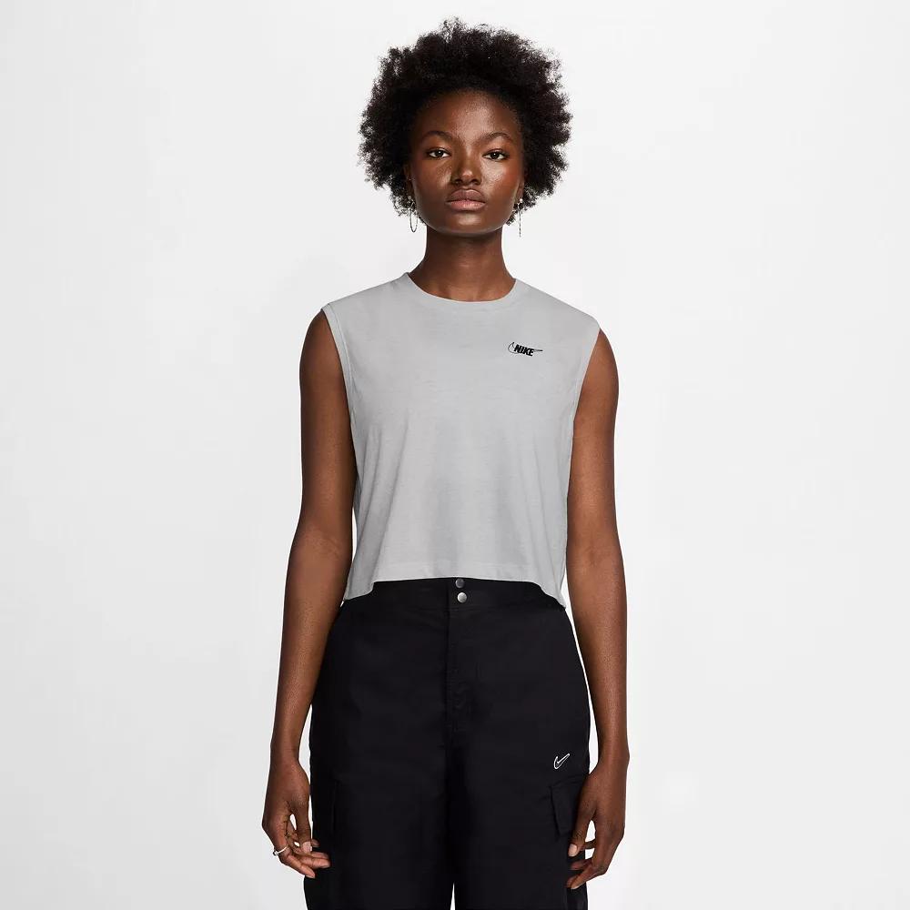 Women's Nike Sportswear Club Sleeveless Crop Logo Tee, Size: XS, Birch Grey Product Image