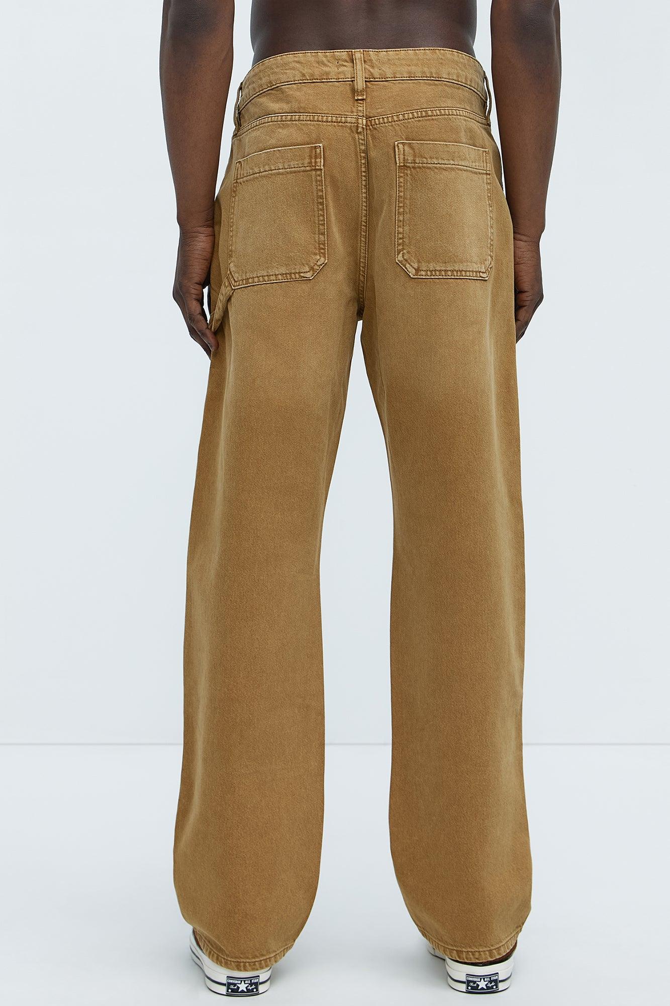Washed Straight Leg Carpenter Jeans - Khaki Product Image