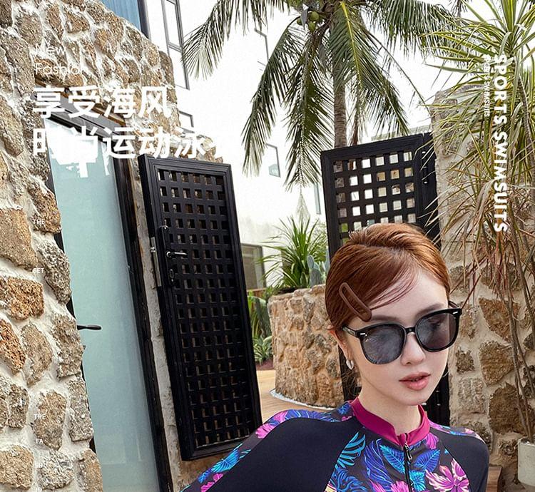 Long-Sleeve Floral Swimsuit Product Image