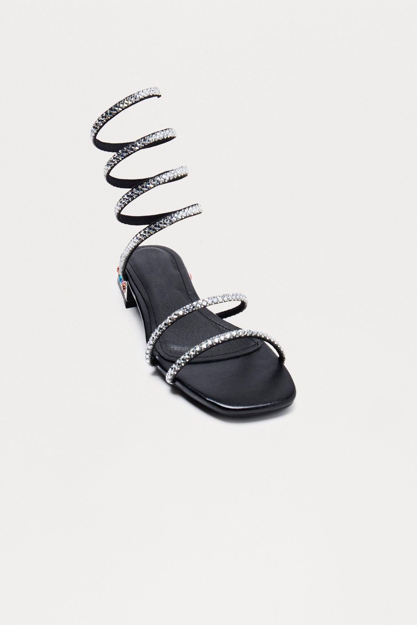 Vessy Rhinestone Wrap Up Sandals - Black Female Product Image