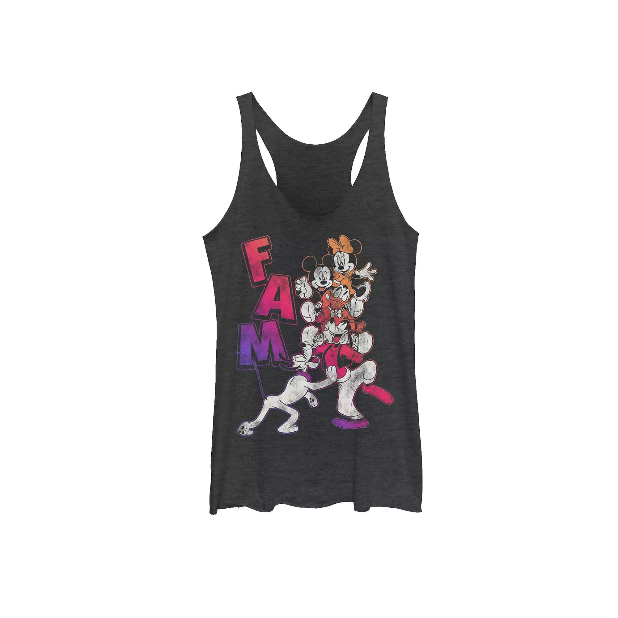 Disney's Mickey Mouse Fam Gradient Portrait Juniors' Racerback Graphic Tank Top, Girl's, Size: Medium, Black Grey Product Image