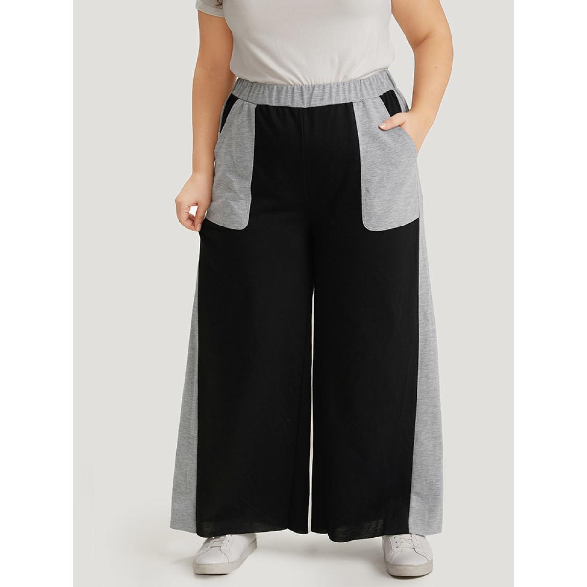 Color Block Contrast Slant Pocket Sweatpants Black Plus Size Women Casual Dailywear Contrast 18-20/2X Bloomchic Product Image