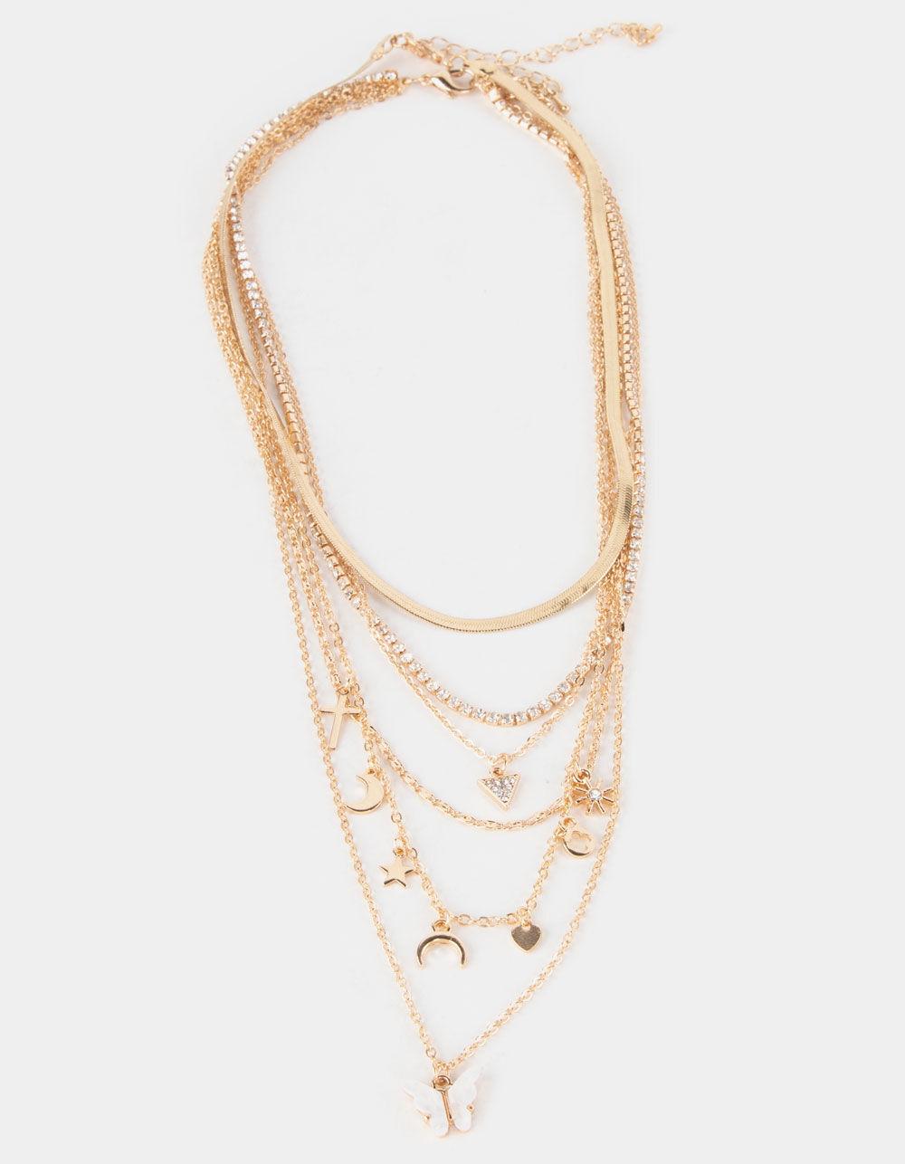 FULL TILT Six Layer Butterfly Cross Moon Necklace - GOLD Product Image