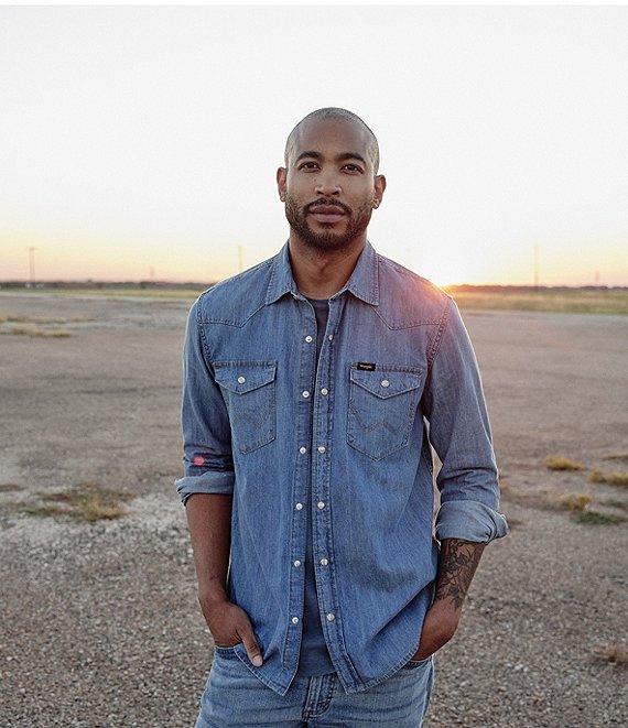 Wrangler® Regular Fit Western Denim Shirt Product Image