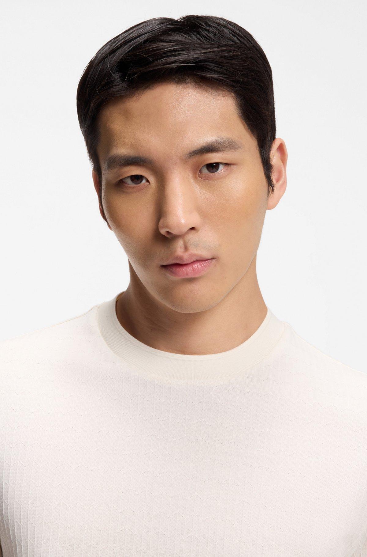 Cotton-silk T-shirt with geometric jacquard Product Image