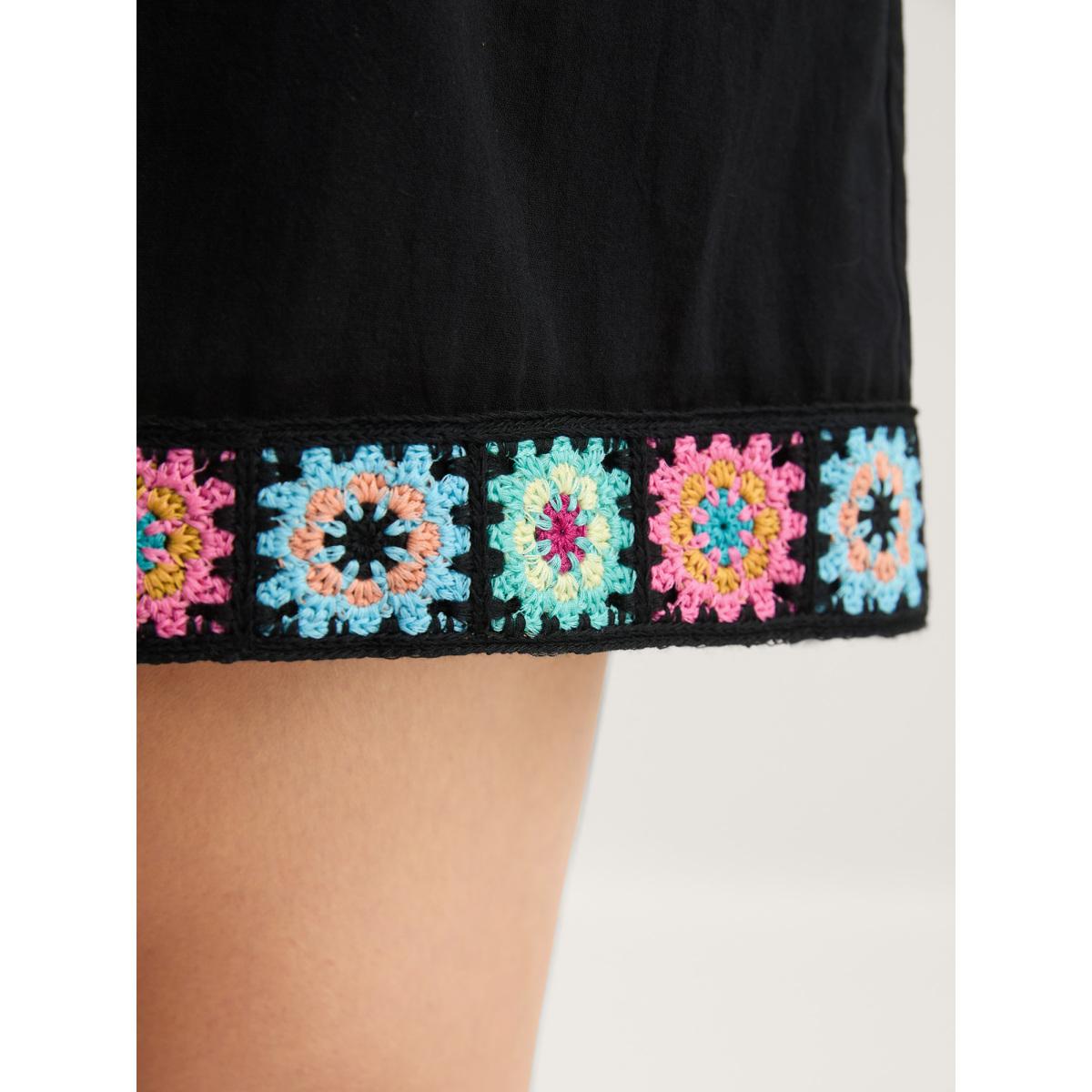 Plus Size Crochet Floral Hem Drawstring Shorts Women Black Resort Drawstring Wide Leg Vacation Shorts BloomChic 14-16/1X Product Image