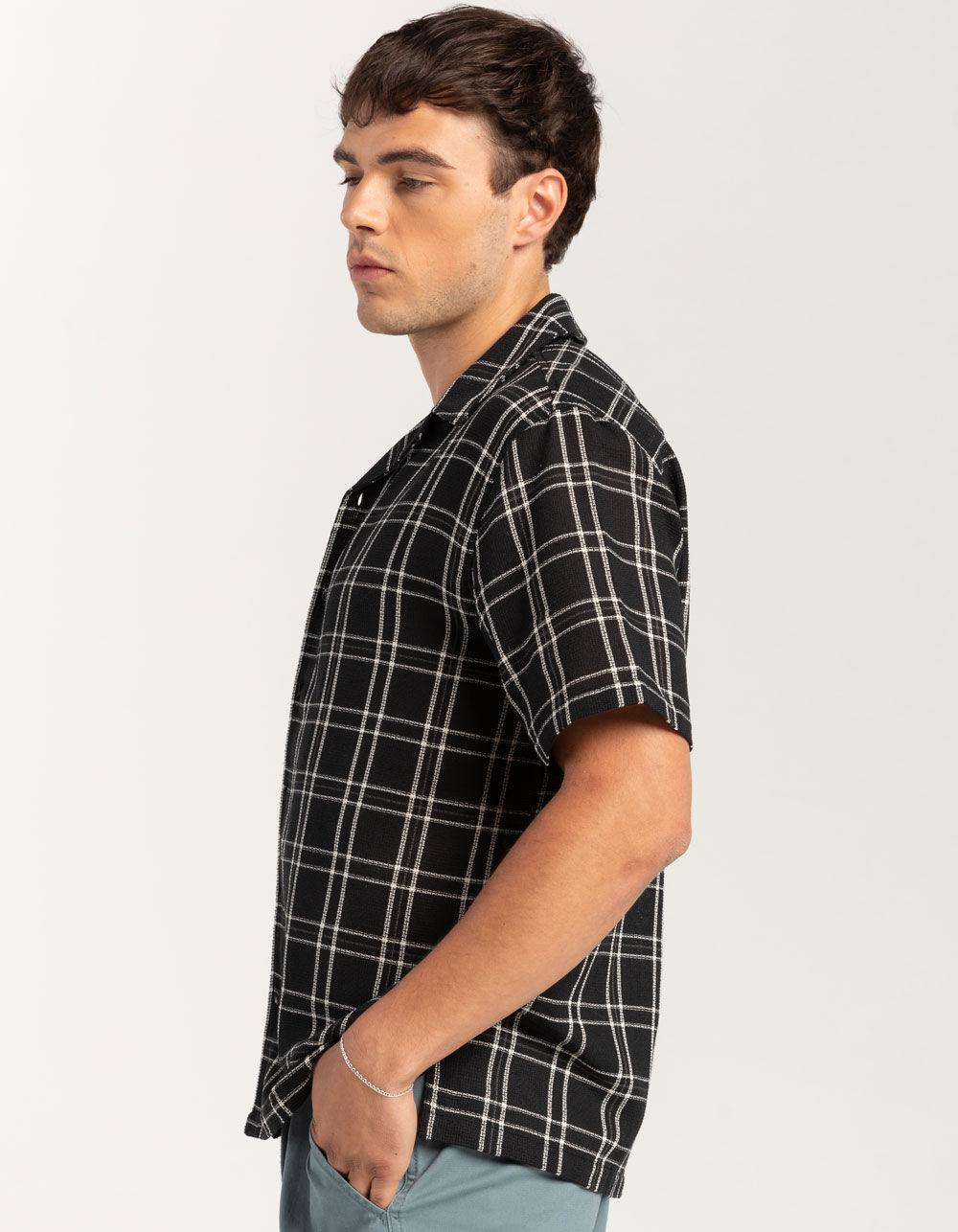 RSQ Mens Texture Plaid Camp Shirt - BLK/WHT Product Image