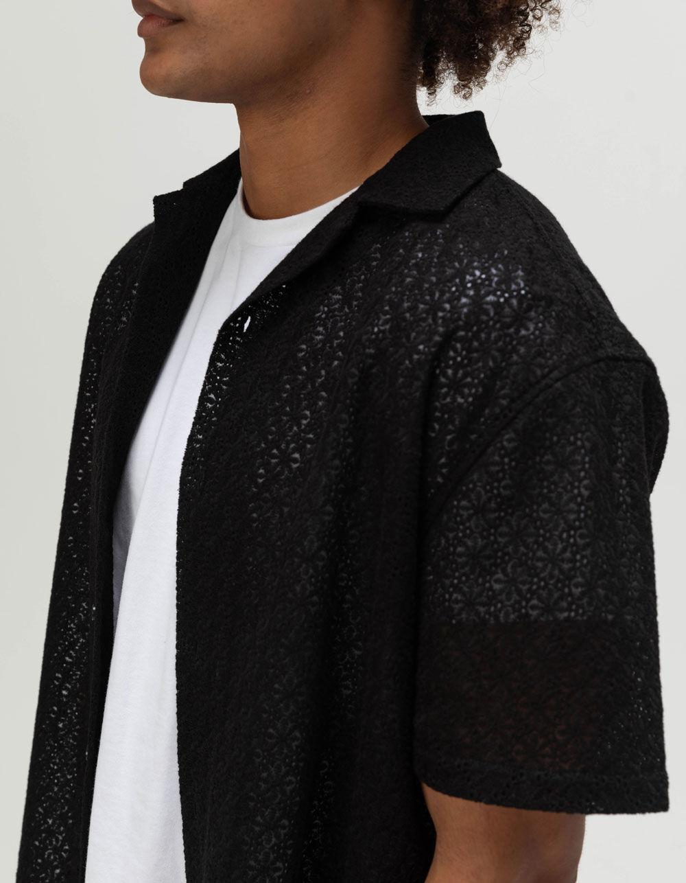 RSQ Mens Lace Camp Shirt - BLACK Product Image