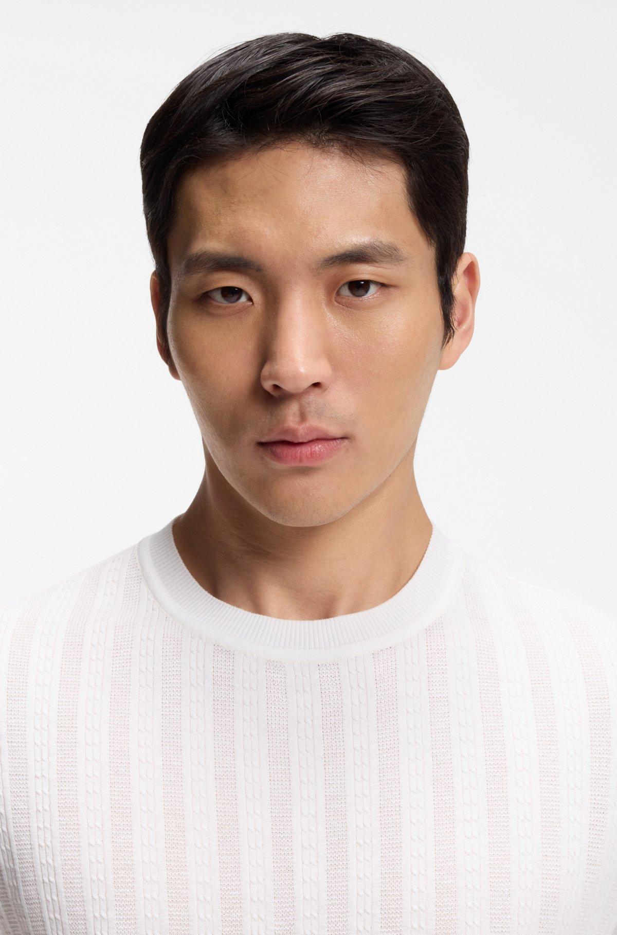 Cable-knit T-shirt in cotton and silk Product Image