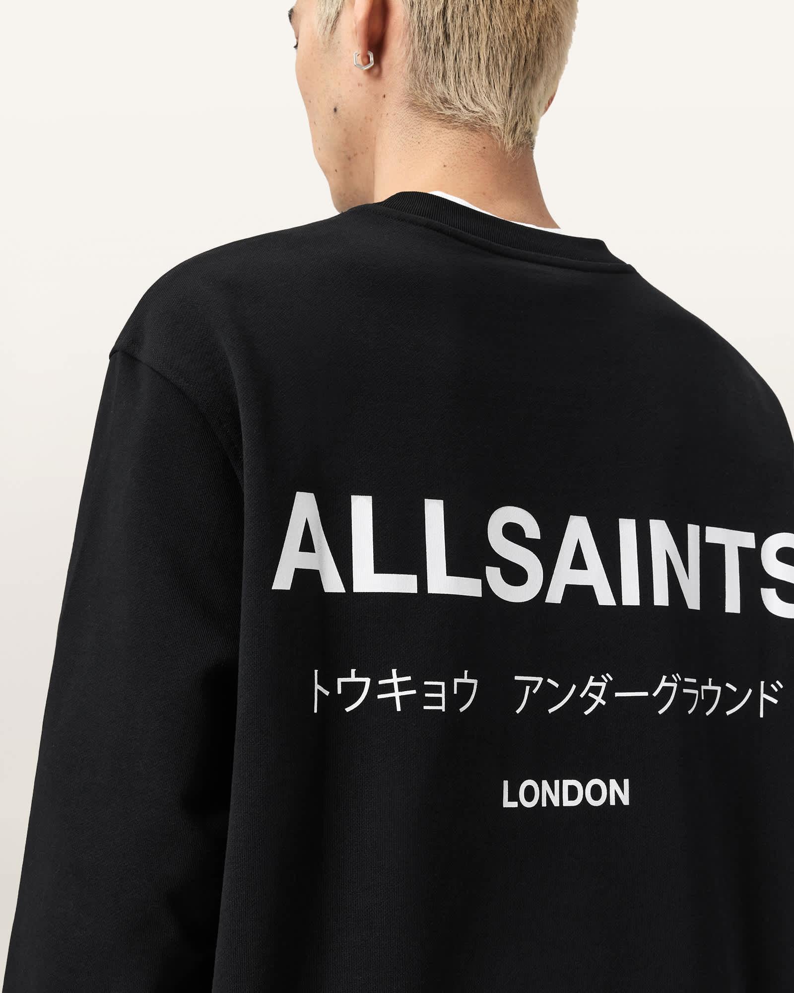 Underground Relaxed Fit Crew Neck Sweatshirt Jet Black | ALLSAINTS US Product Image