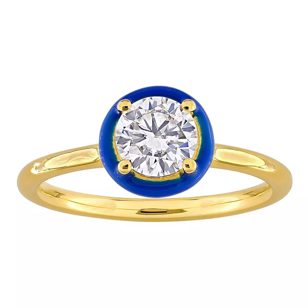 Stella Grace 18k Gold Over Silver 3/4 Carat T.W Lab-Created Moissanite & Blue Enamel Solitaire Engagement Ring, Women's,  Product Image