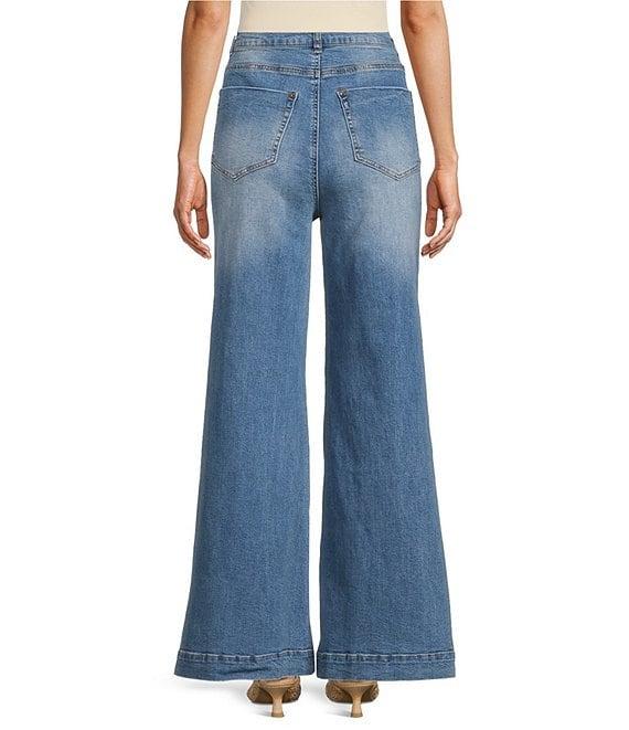 A Loves A Vintage Wash Denim High Rise Patch Pocket Wide Flare Jeans Product Image