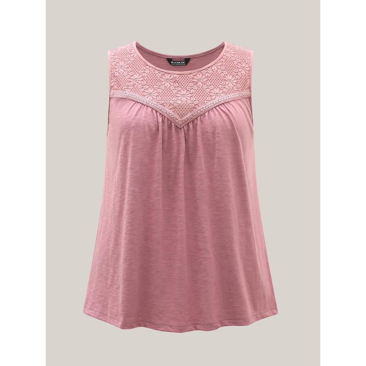 Plus Size Plain Stretchy Lace Tank Top Women Deeppurplered Boho Woven ribbon&lace trim Round Neck Vacation Tank Tops Camis BloomChic 26/4X Product Image