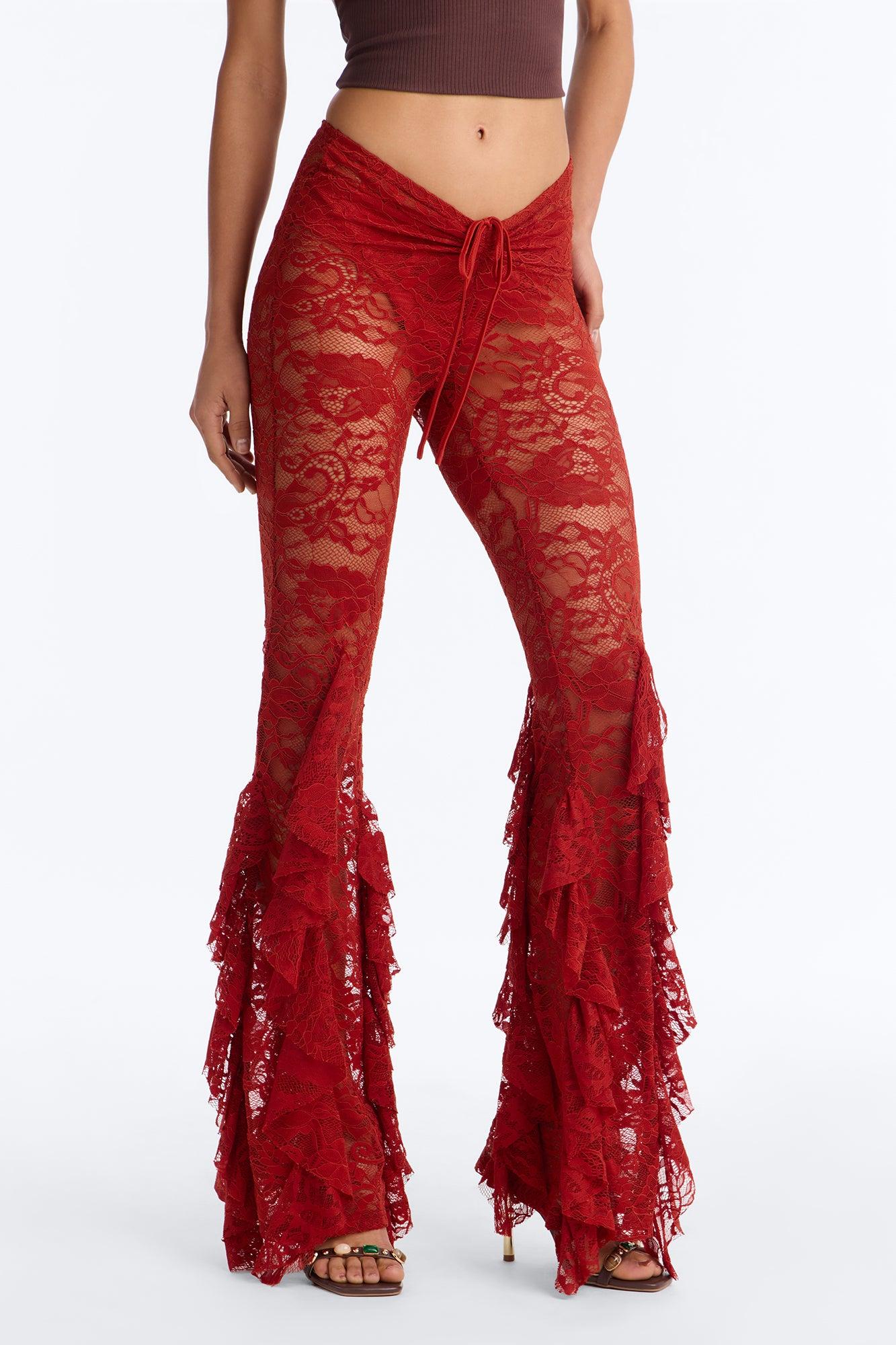 Biyanka Ruffle Lace Flare Pant - Terracotta Female Product Image