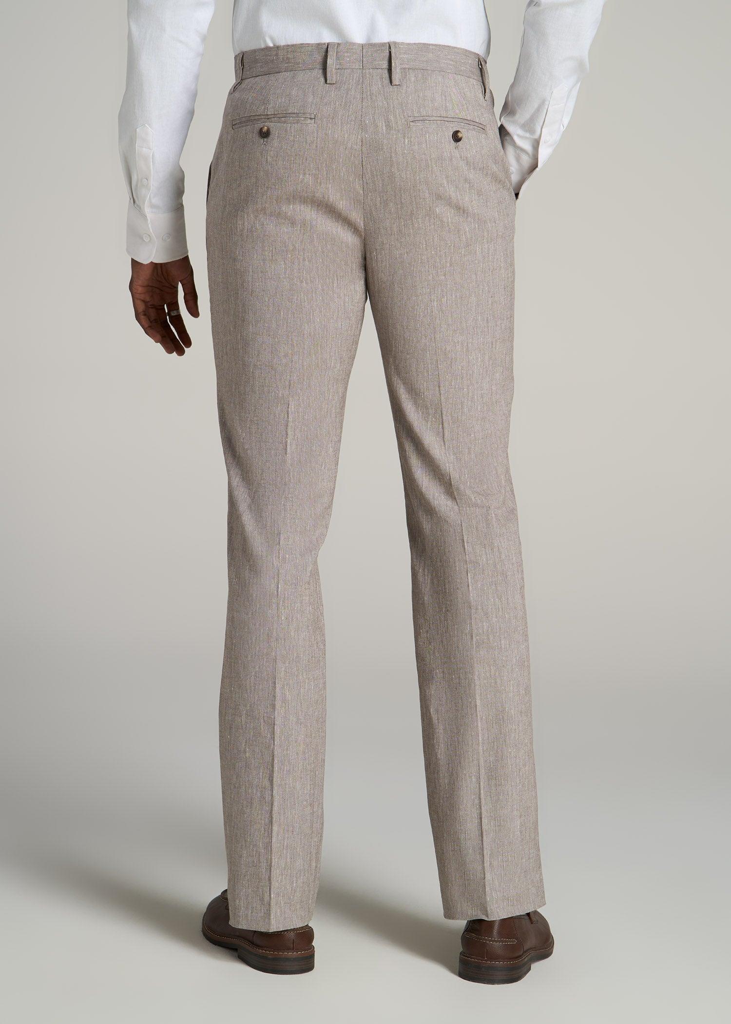 Stretch Linen Dress Pants for Tall Men in Brown Linen Product Image