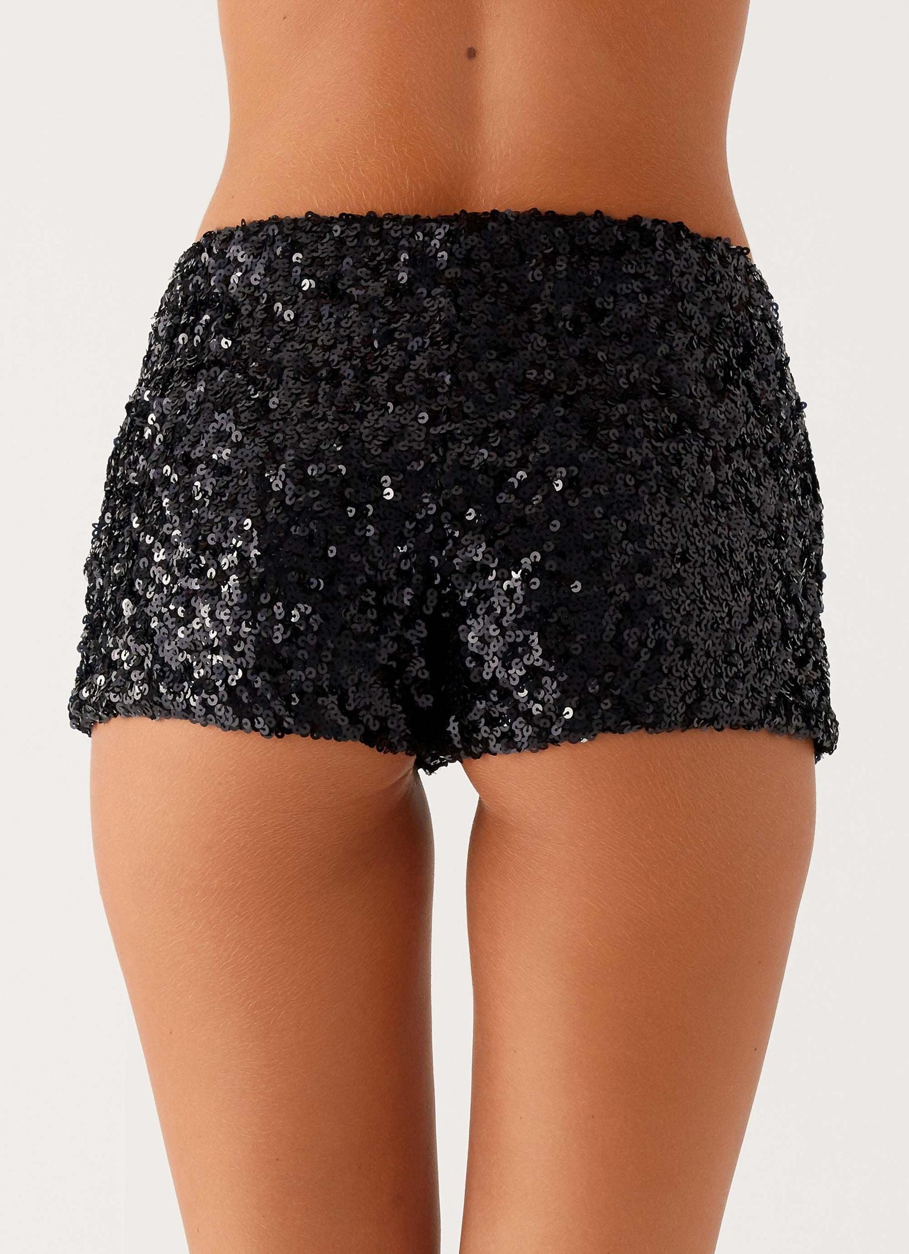 After Midnight Low Rise Sequin Mini Shorts - Black Product Image