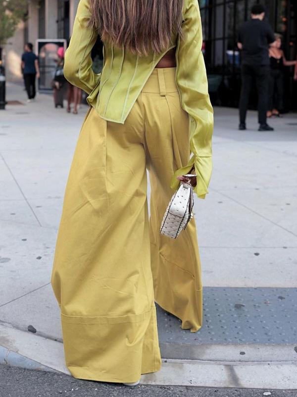 High Waisted Loose Pockets Solid Color Pants Trousers Product Image