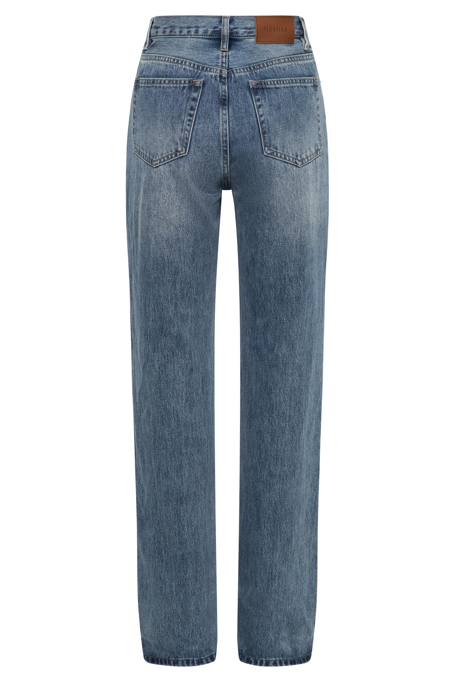 India Button Front Halter Denim Longline Top - Washed Mid Blue Product Image