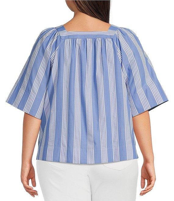 Foxcroft Plus Size Violet Cotton Square Neck Elbow Sleeve Top Product Image