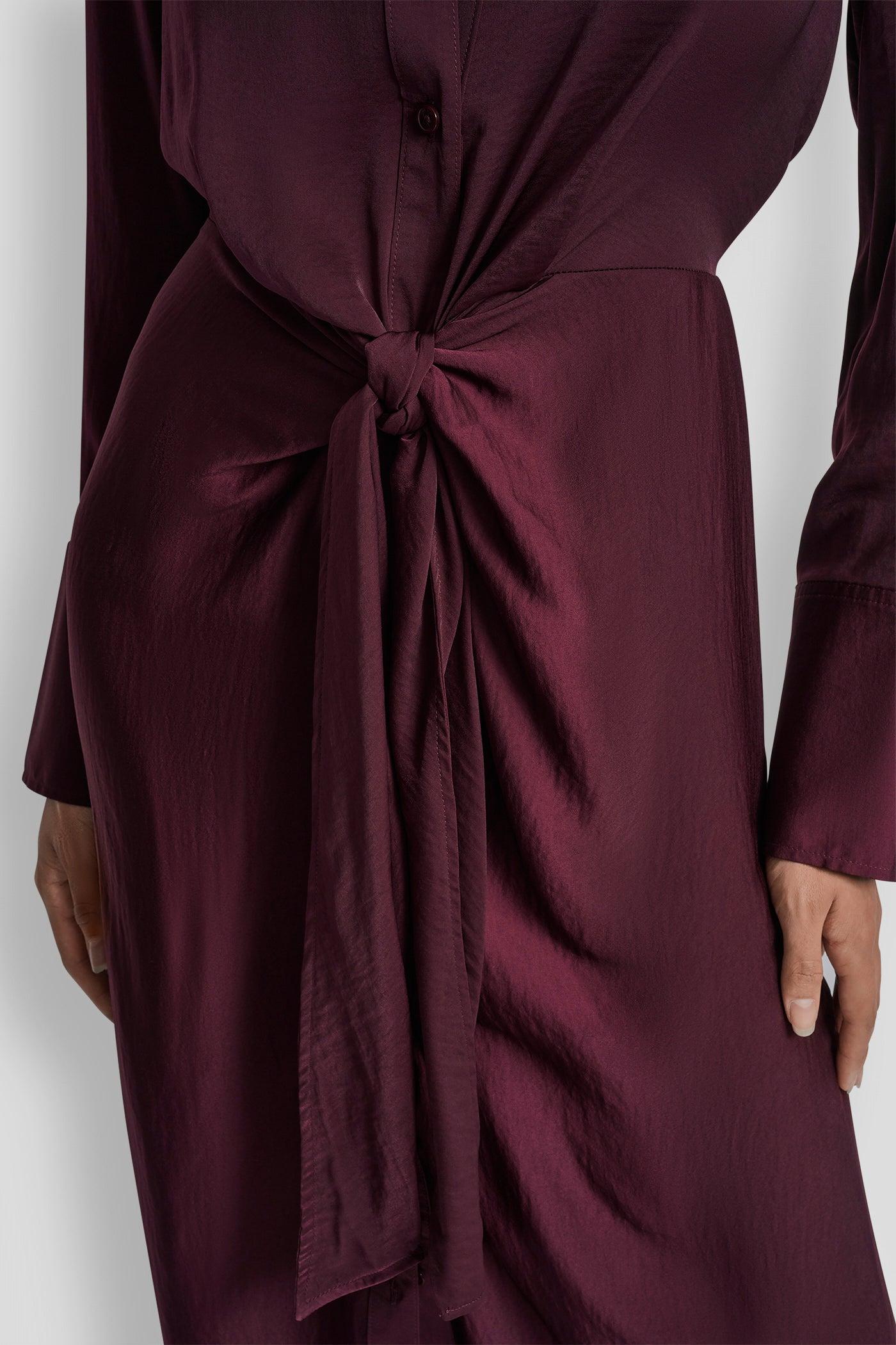 LONG SLEEVE BUTTON FRONT SHIRT DRESS WITH TIE WAIST Product Image