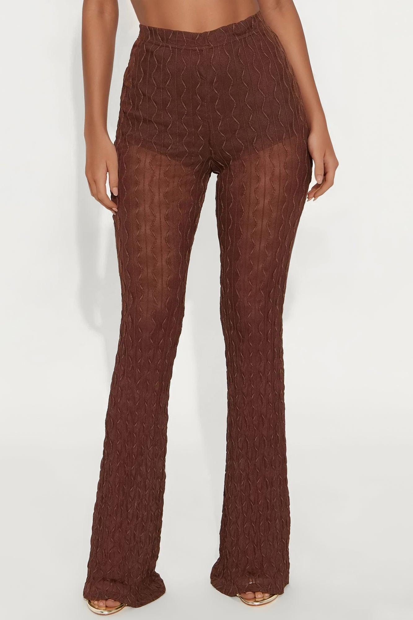 Romina High Rise Textured Flare Pant - Chocolate Female Product Image