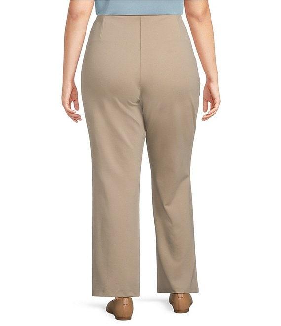 Multiples Plus Size Solid 4-Way Stretch Ponte Elastic No-Waist Pintuck Pull-On Flare Leg Ankle Pants Product Image