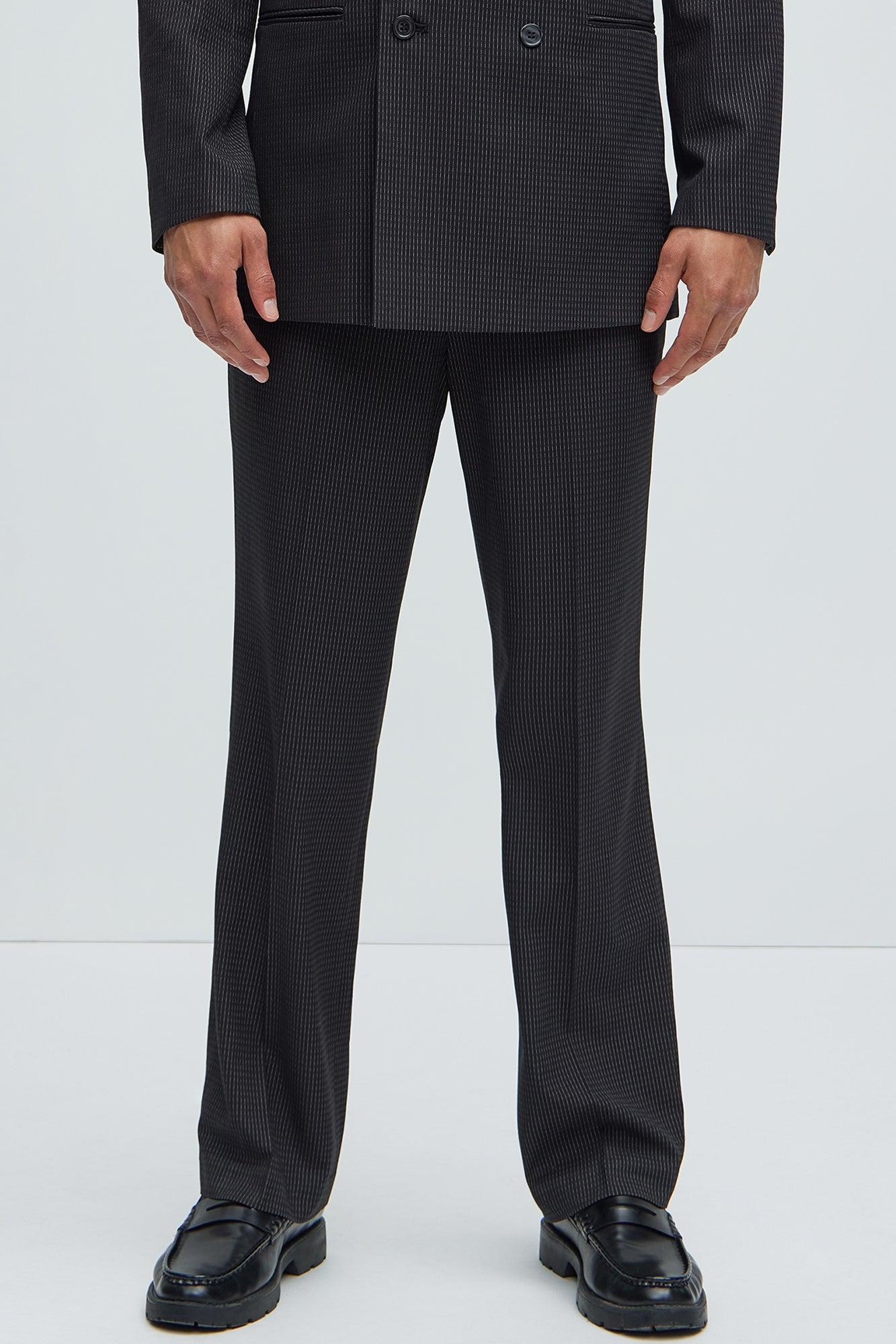 Henry Pinstripe Straight Trousers - Black Product Image