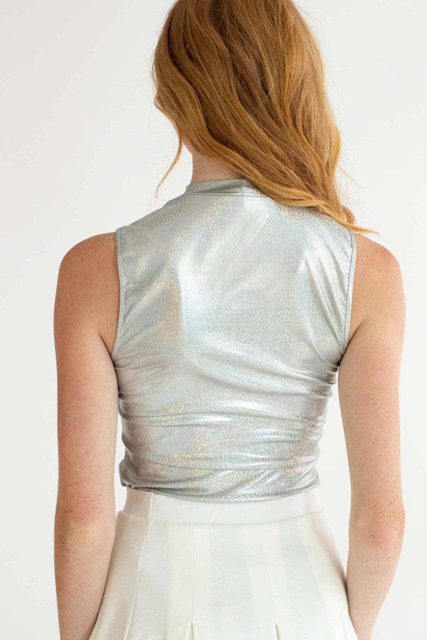 Silver Holographic Cutout Bodysuit Product Image