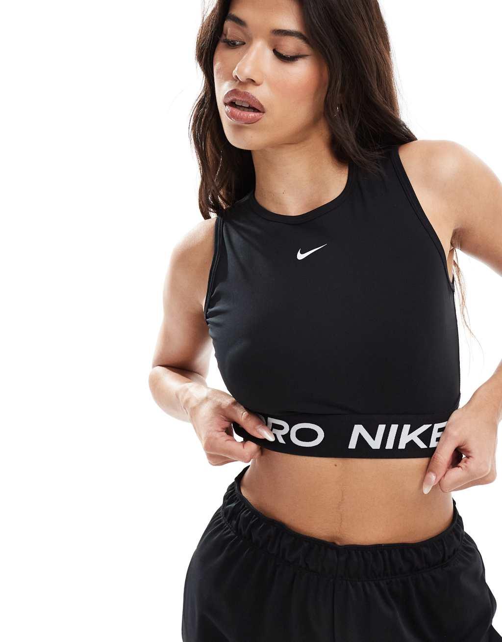 Nike Pro Training Dri-Fit 365 cropped tank in black & white Product Image
