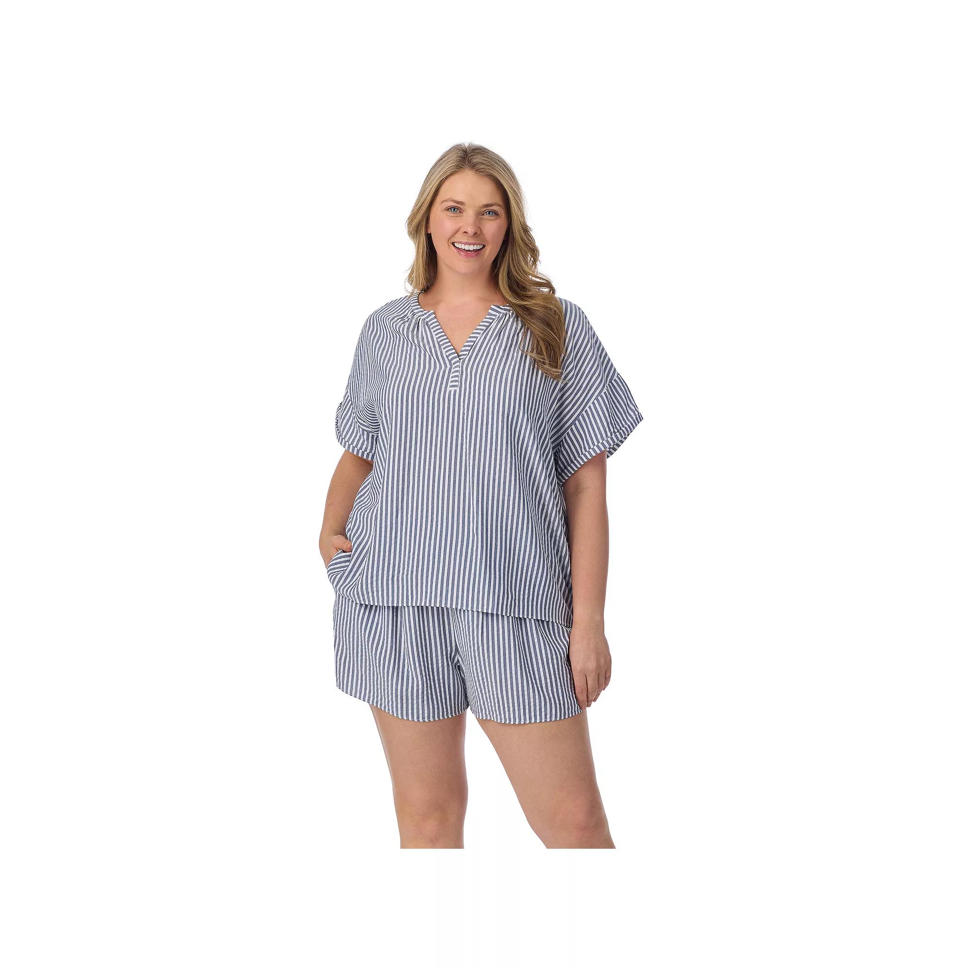 Plus Size Draper James 2-Piece Seersucker Short Sleeve Pajama Top & Pajama Shorts Set, Women's, Size: 3XL, Pink Stripe Product Image
