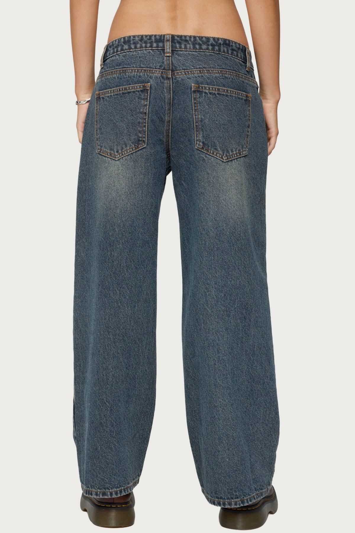 Petite Contrast Panel Low Rise Baggy Jeans Product Image