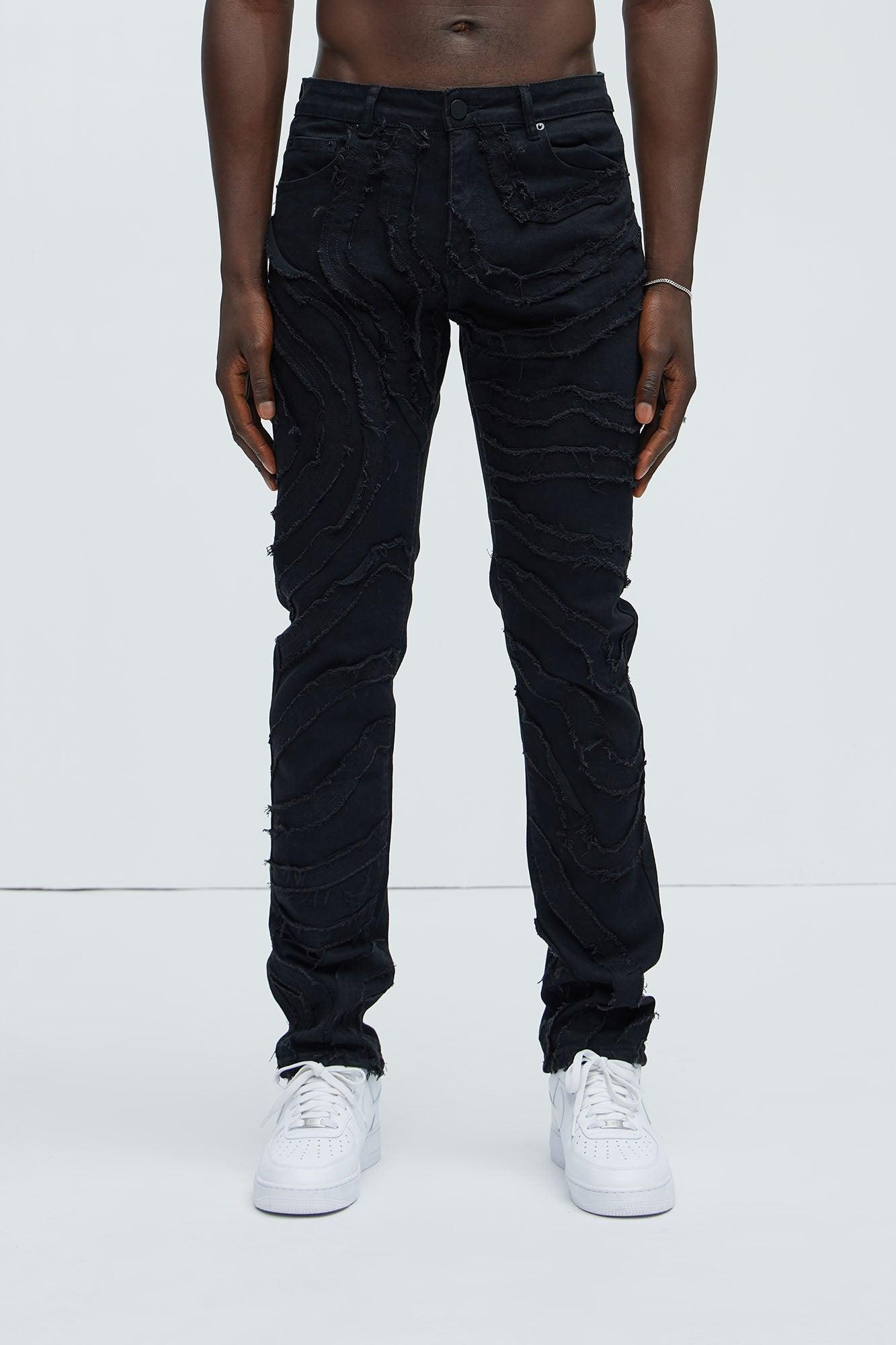Frayed Lines Slim Jeans - Black Product Image