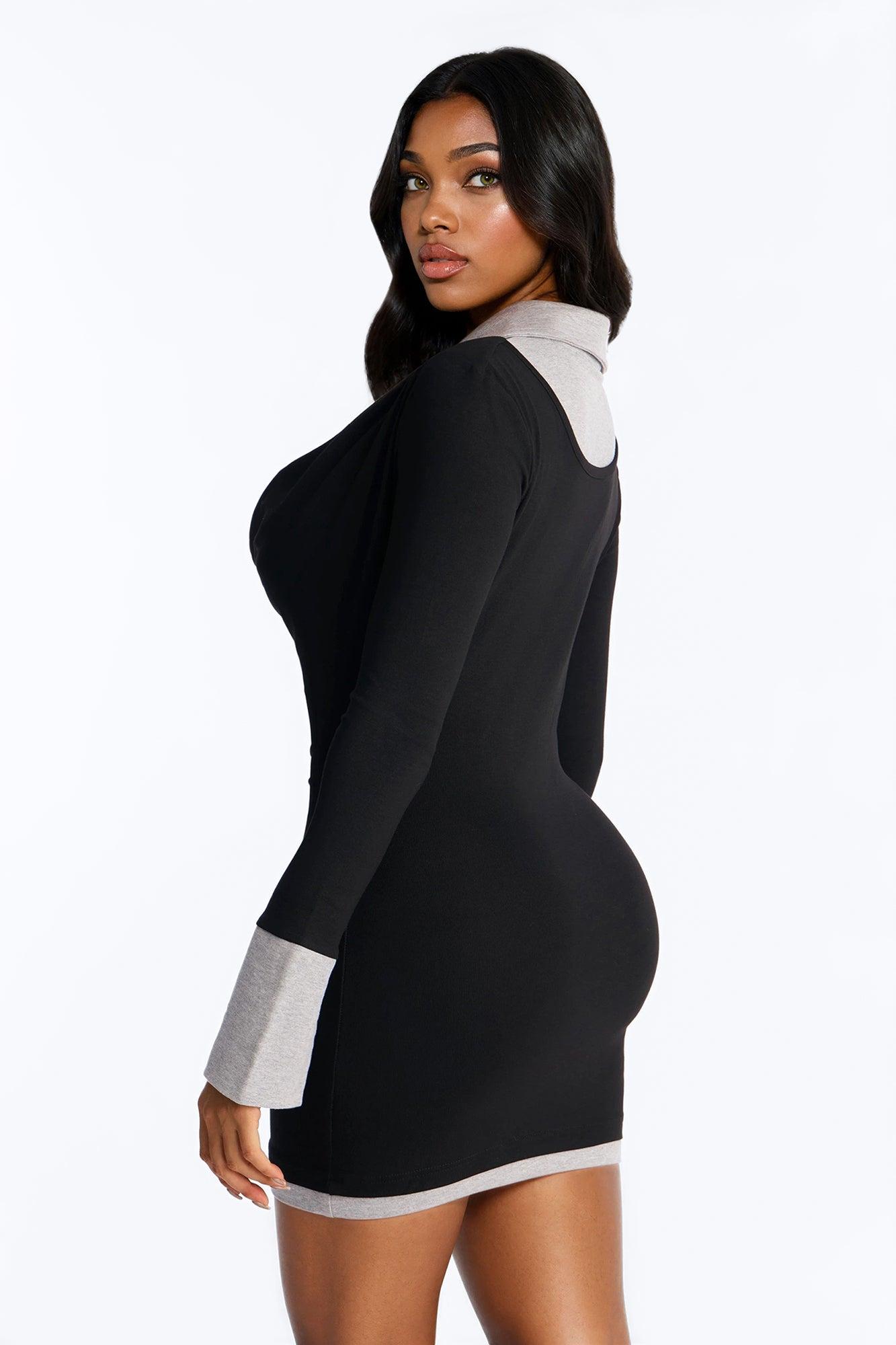 Angie Contrast Trim Cotton Mini Dress - Black Female Product Image