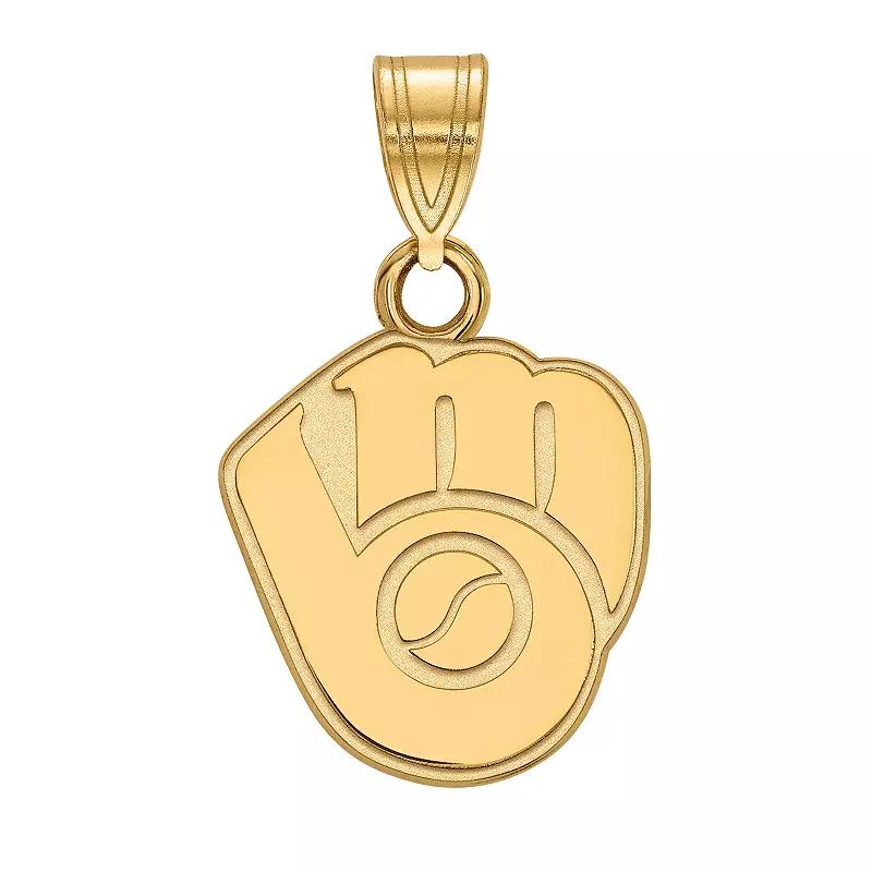 LogoArt Milwaukee Brewers Sterling Silver Ball & Glove Logo Pendant, Womens Gold Tone Product Image