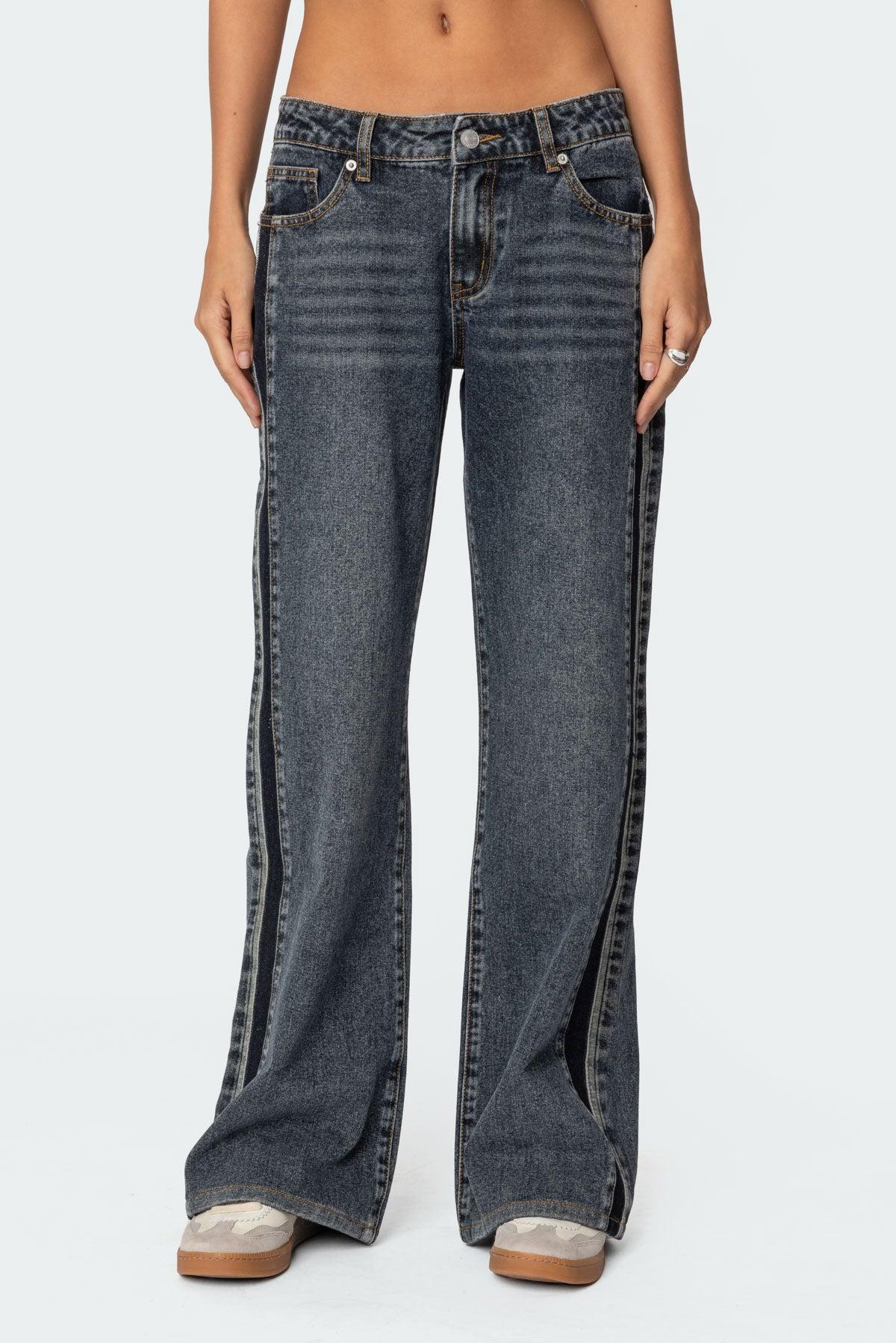 Contrast Panel Low Rise Baggy Jeans Product Image