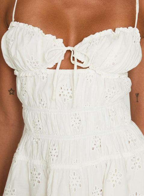 Wish Me Luck Shirred Mini Dress White Product Image