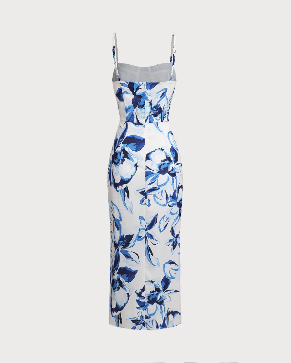 Blue Floral Bohemian Slip Maxi Dress Product Image