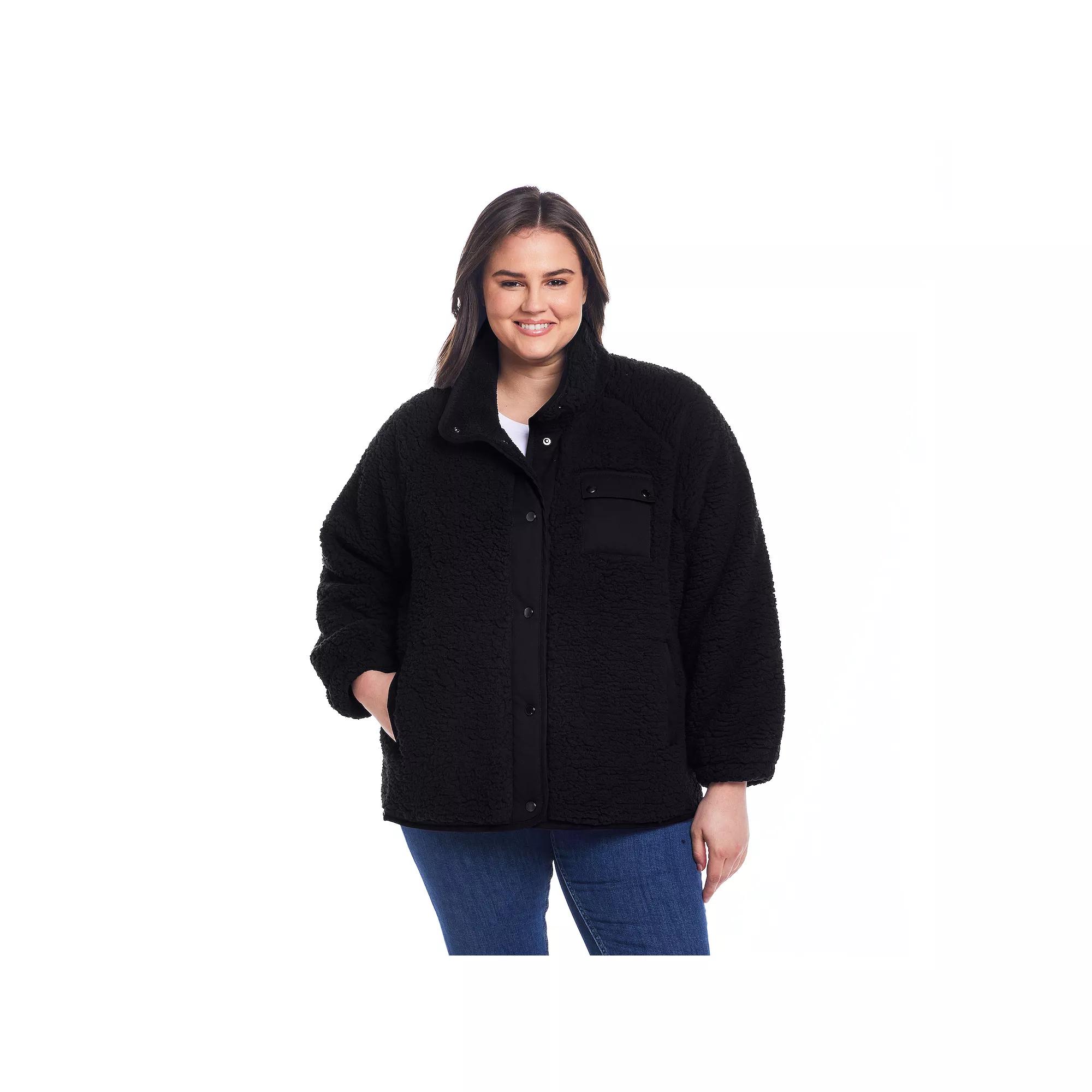 Plus Size Weathercast Snap Front Bonded Sherpa Fleece Jacket, Women's, Size: 2XL, Ivory Product Image