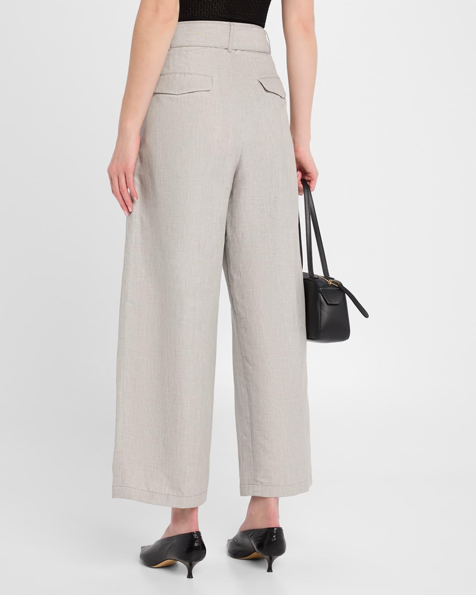 Chambray Belted Wide-Leg Cropped Pants Product Image