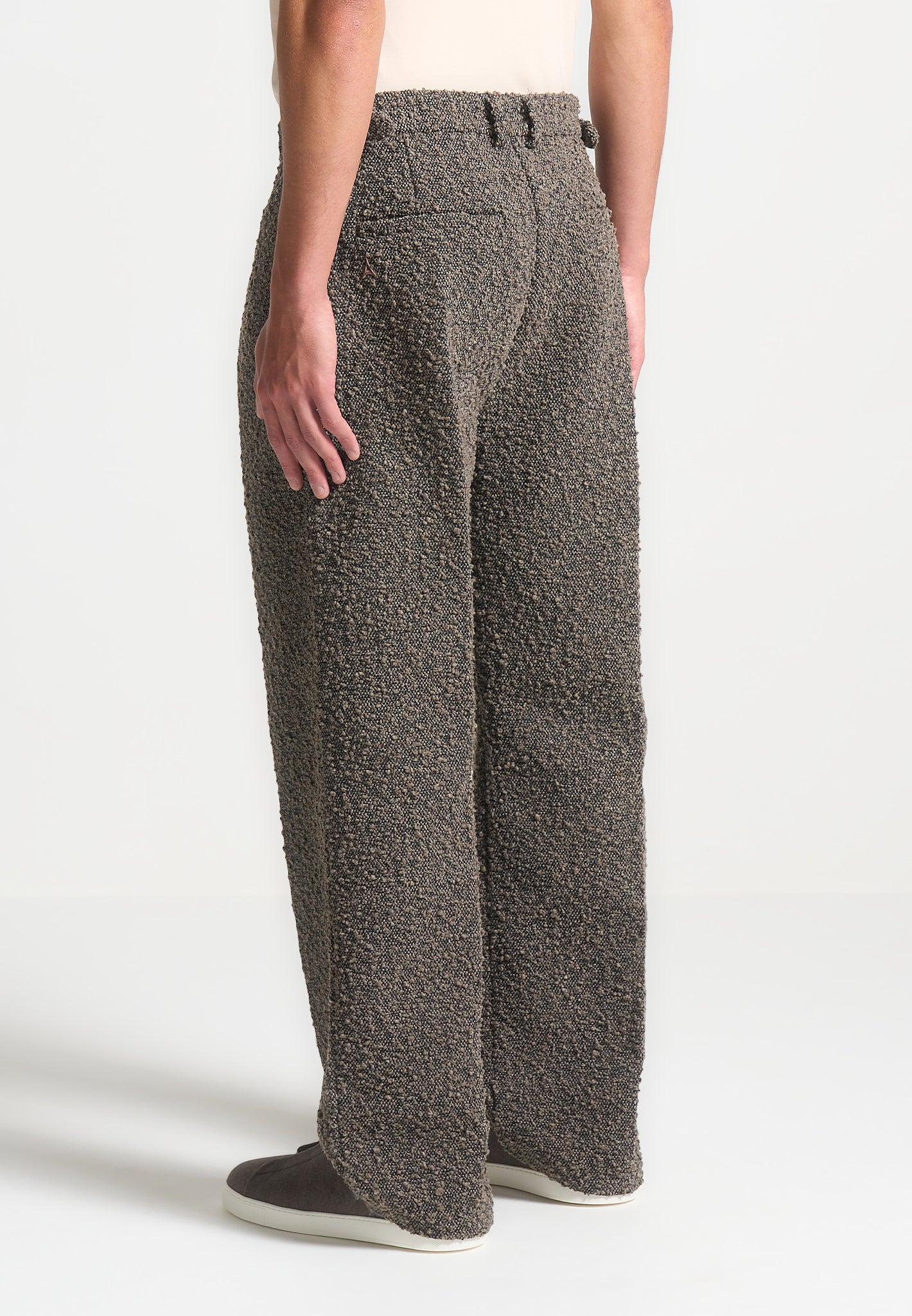 Relaxed Fit Boucle Pleated Tailored Trousers - Brown Male Product Image