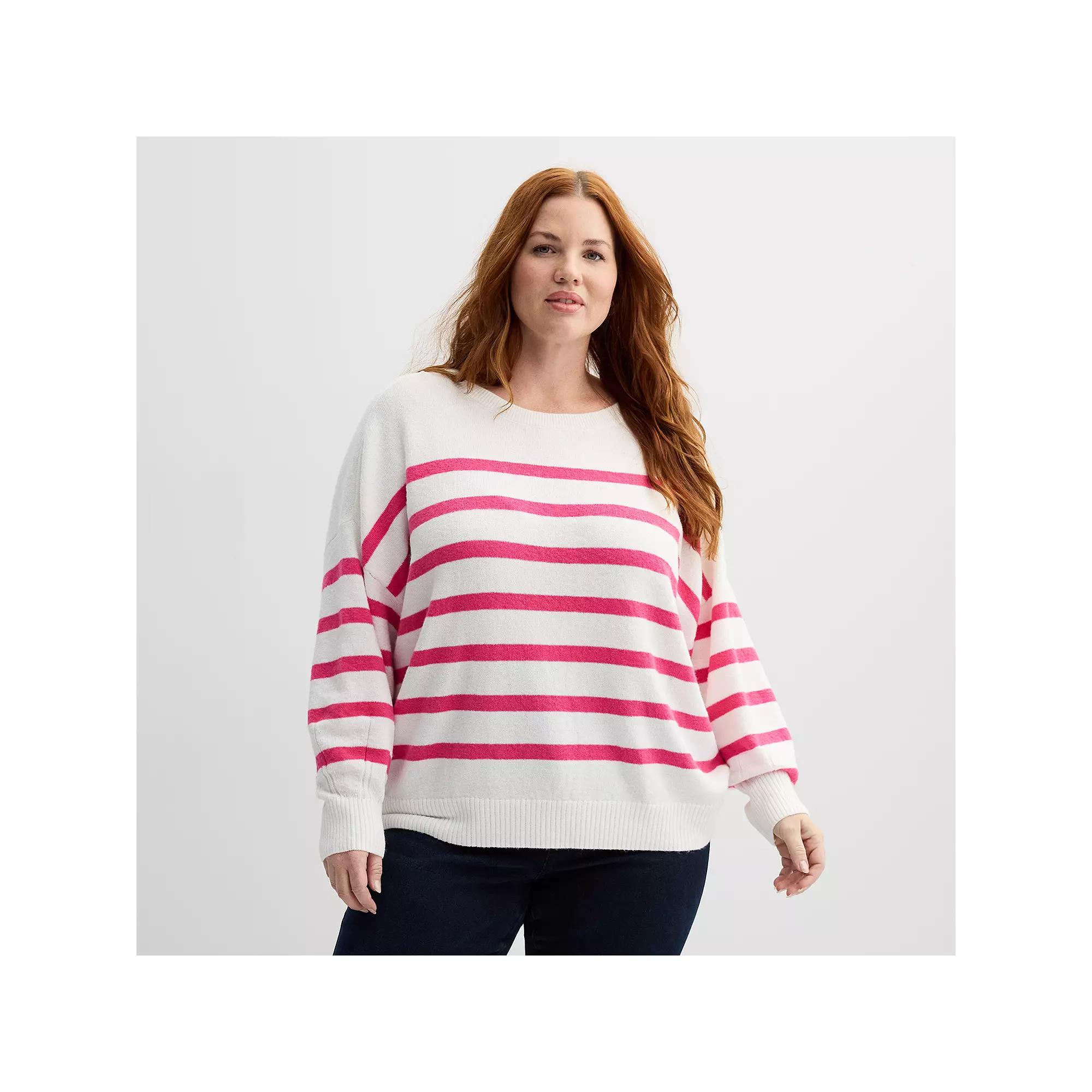 Plus Size Sonoma Goods For Life® Balloon Sleeve Sweater, Women's, Size: 0X, Ivory Neon Stripe Product Image