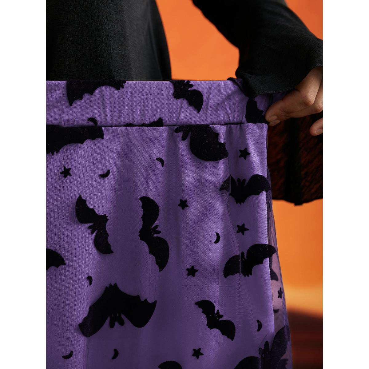 Plus Size Bat Motif A-Line Midi Skirt Women Deeppurple Elegant Low stretch Everyday Skirts BloomChic 14-16/1X Product Image