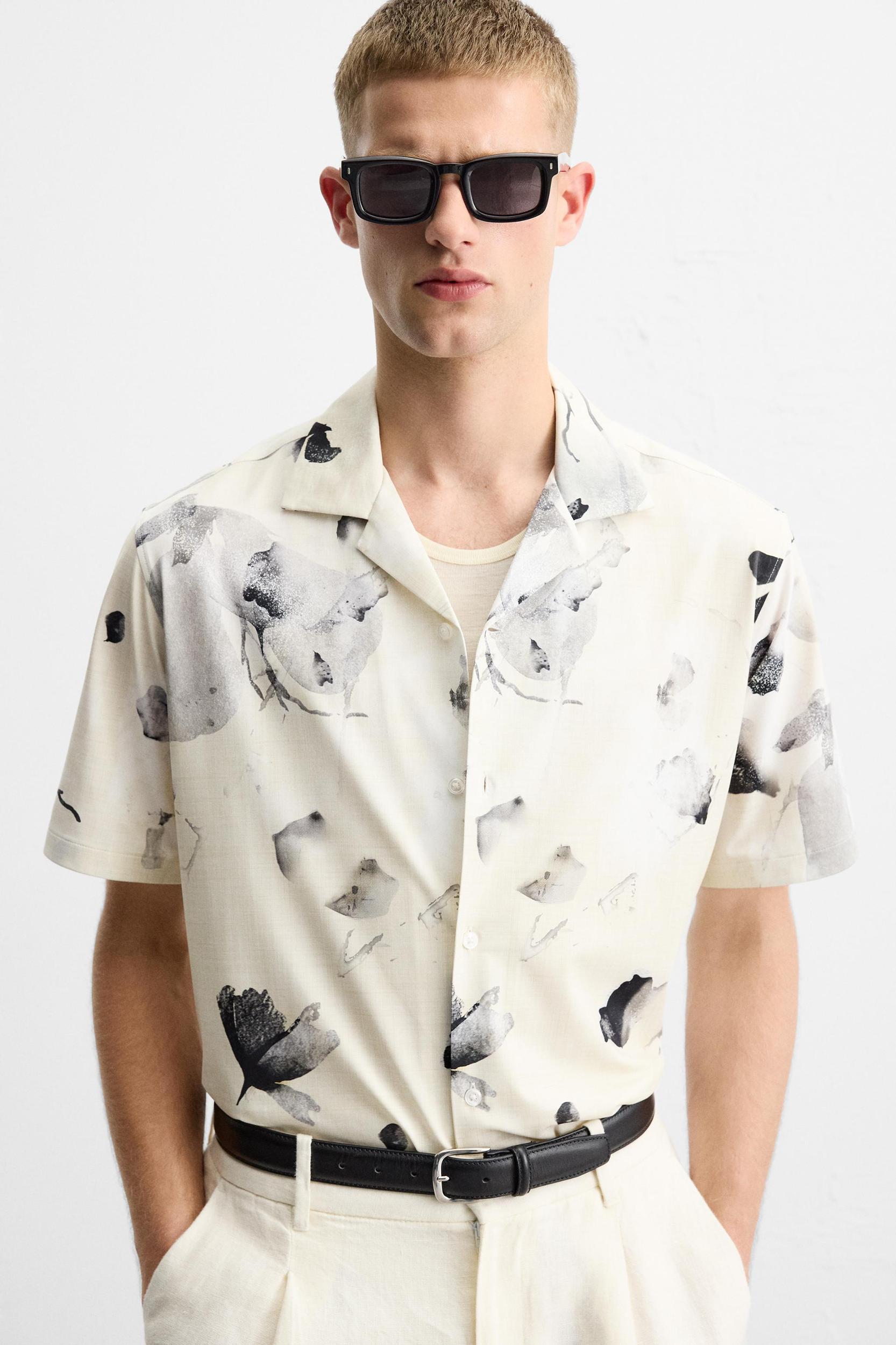 FLORAL PRINT STRETCH SHIRT Product Image