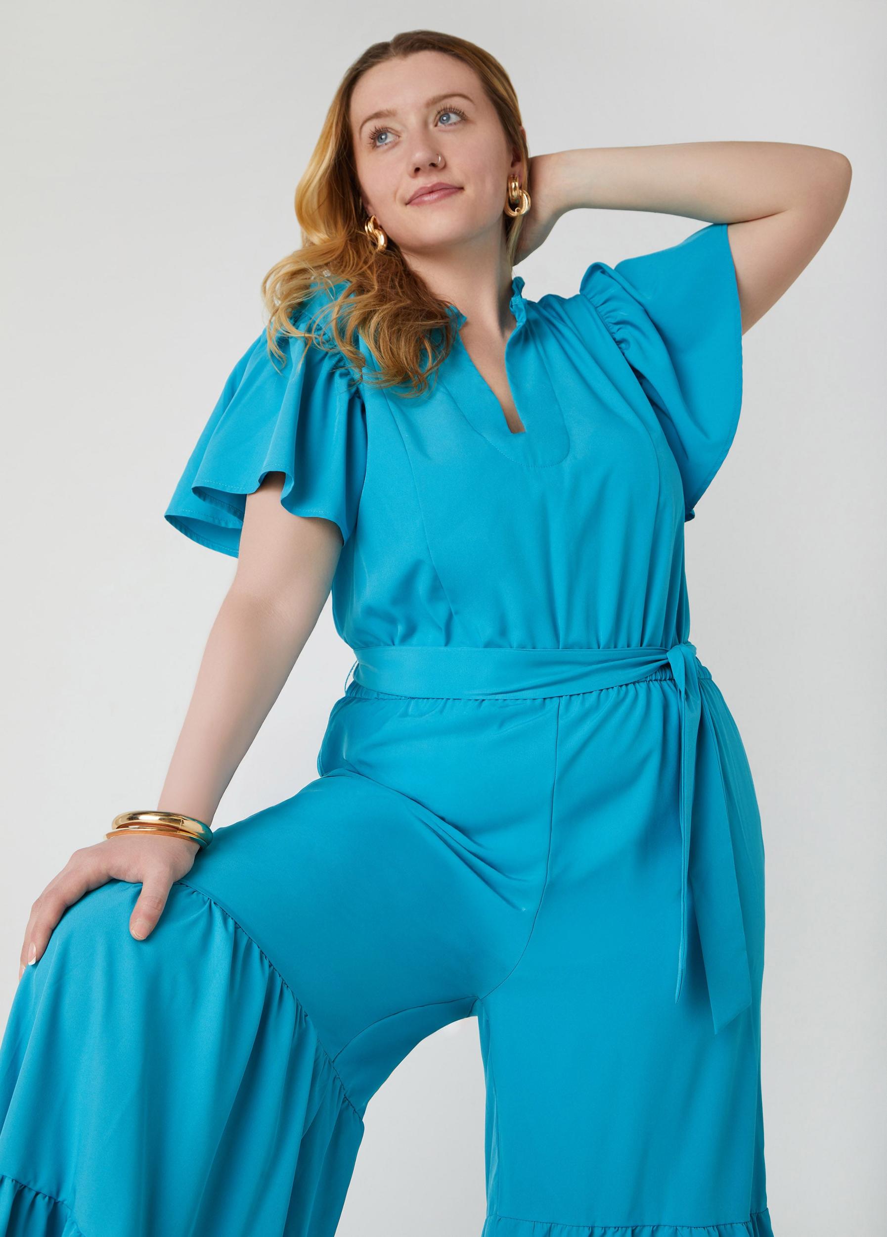 Plus Size Ruffled Wide Leg Jumpsuit Ashley Stewart Product Image