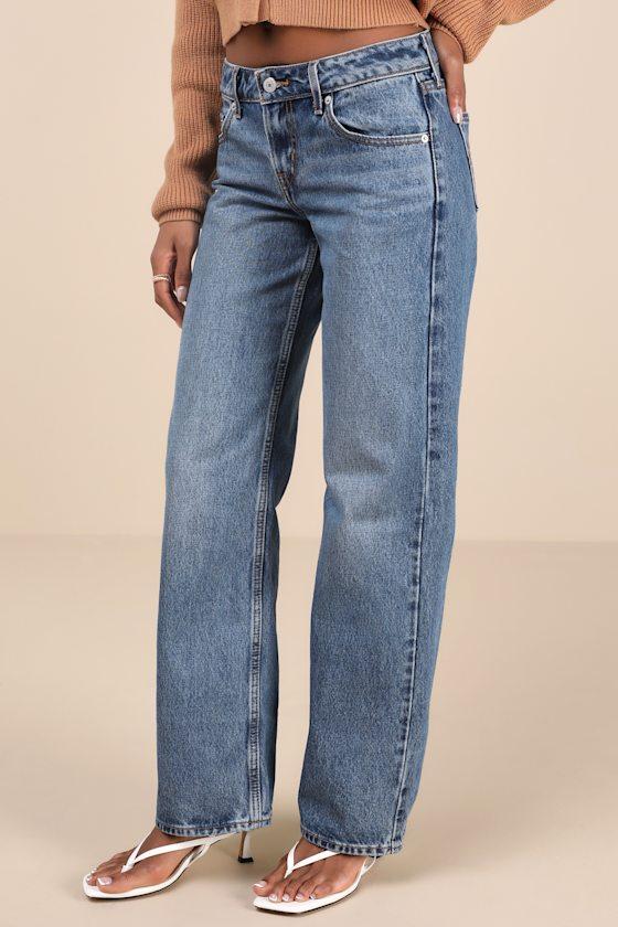 Low Loose Medium Wash Low-Rise Wide-Leg Jeans Product Image