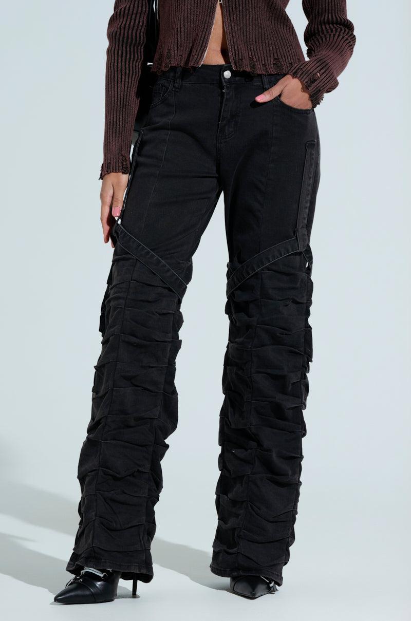GOING CRAZY BLACK DENIM PANT WITH BUCKLE Product Image